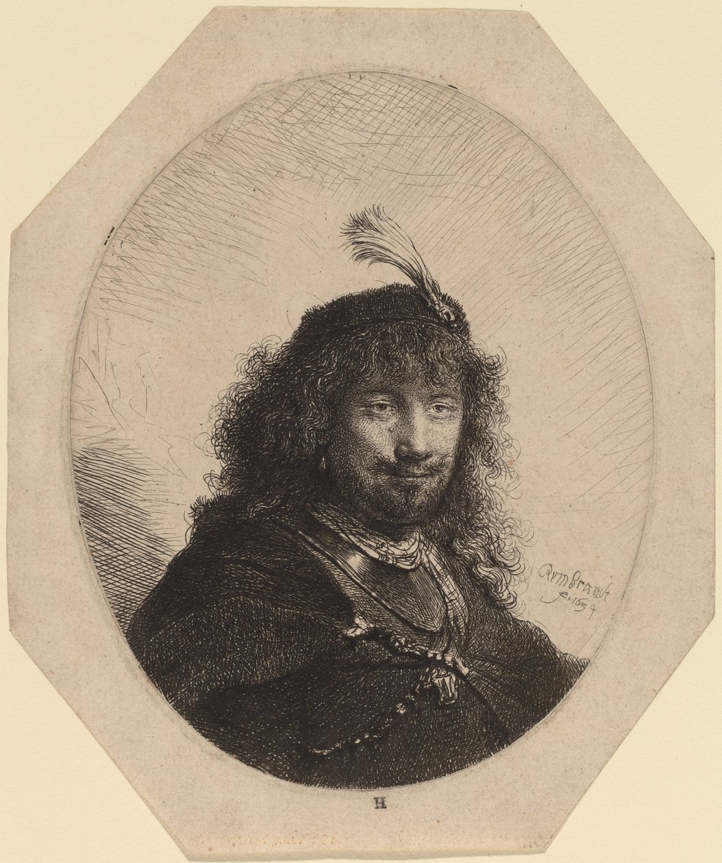 Selvportræt (?) med Plumed Cap og Sænket Sabel af Rembrandt van Rijn