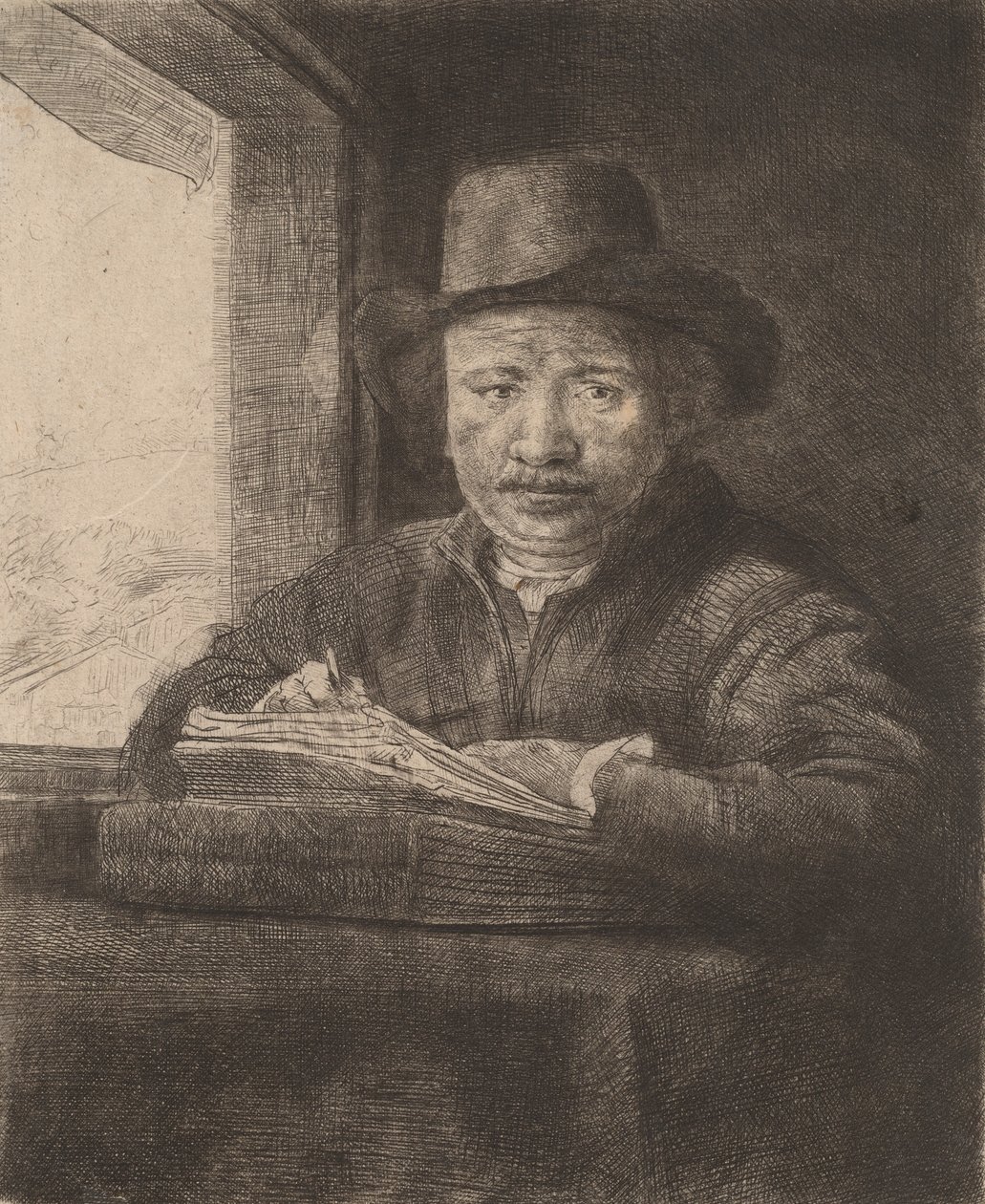 Selvportræt tegning ved et vindue, 1648. af Rembrandt van Rijn