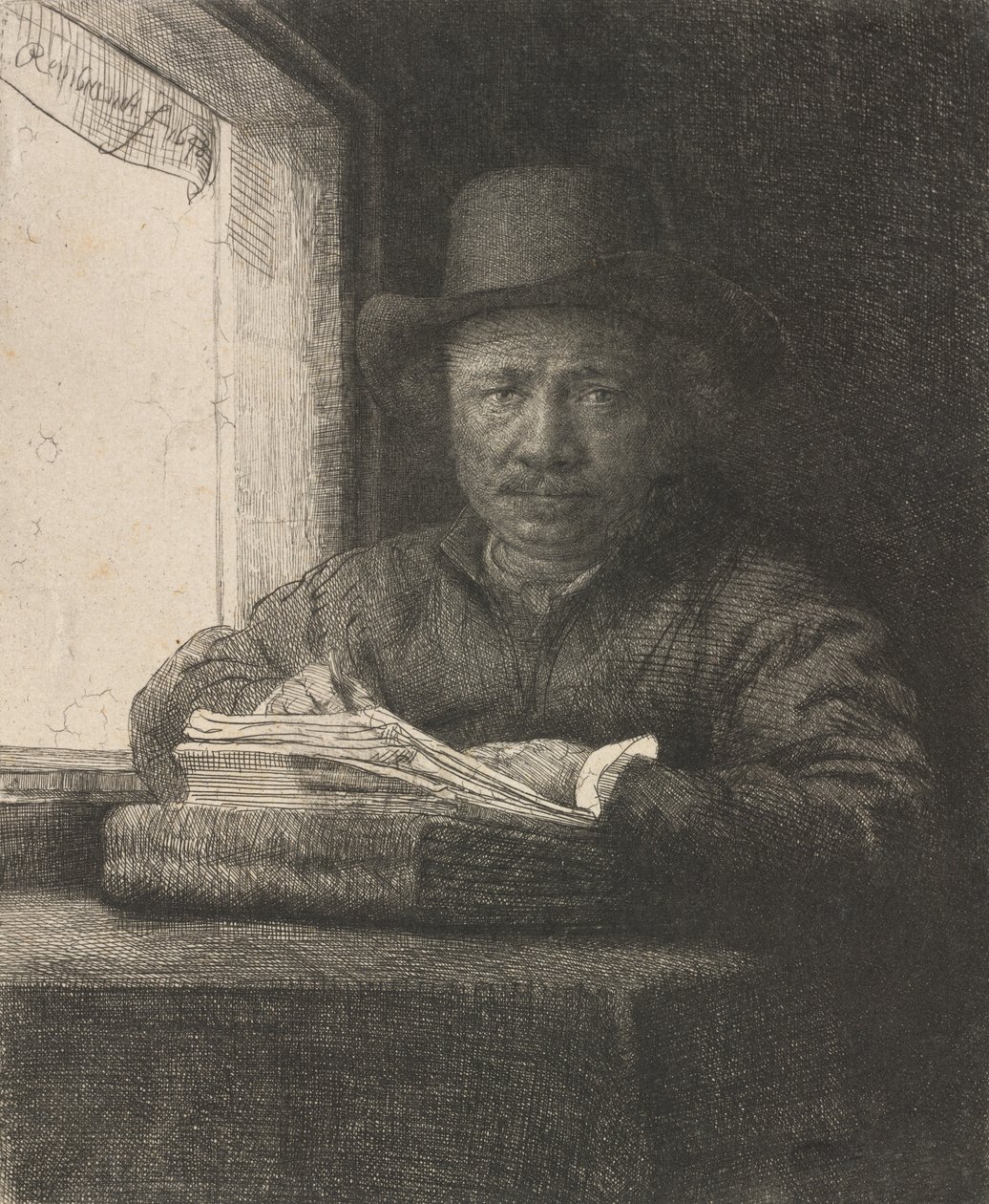 Selvportræt tegning ved et vindue, 1648. af Rembrandt van Rijn