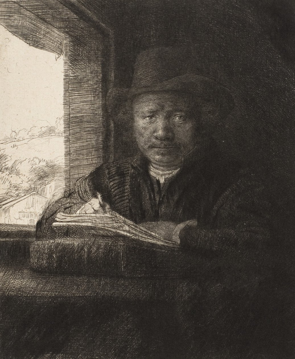 Selvportrætætsning ved et vindue, 1648., 1648. af Rembrandt van Rijn