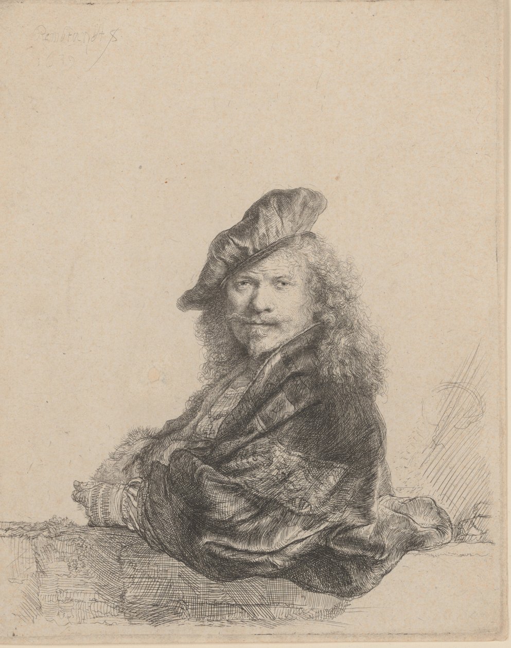 Selvportræt lænet på en stenkarm, 1639., 1639. af Rembrandt van Rijn
