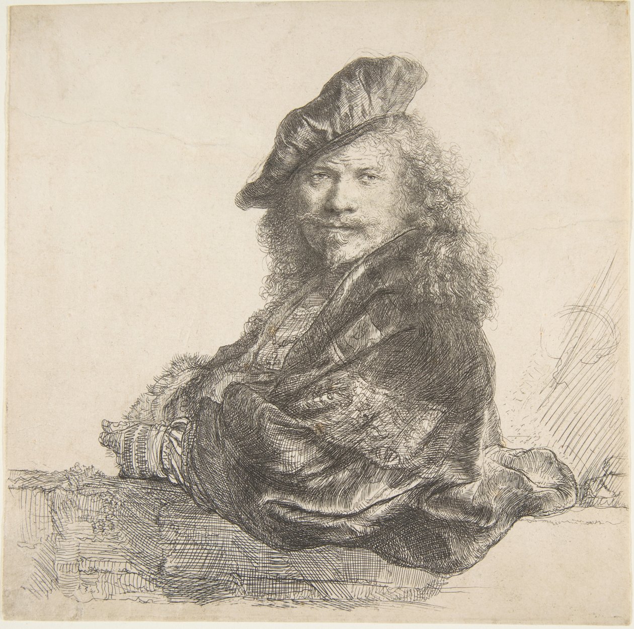 Selvportræt, lænet op ad en stenmur, 1639. af Rembrandt van Rijn