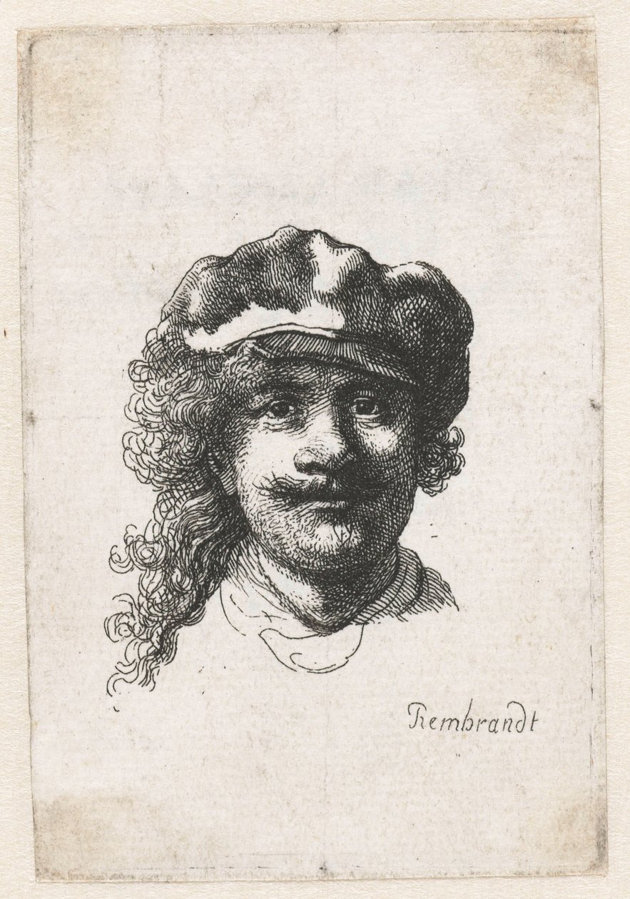 Selvportræt iført en blød kasket: Helt ansigt, kun hoved, ca. 1635. af Rembrandt van Rijn