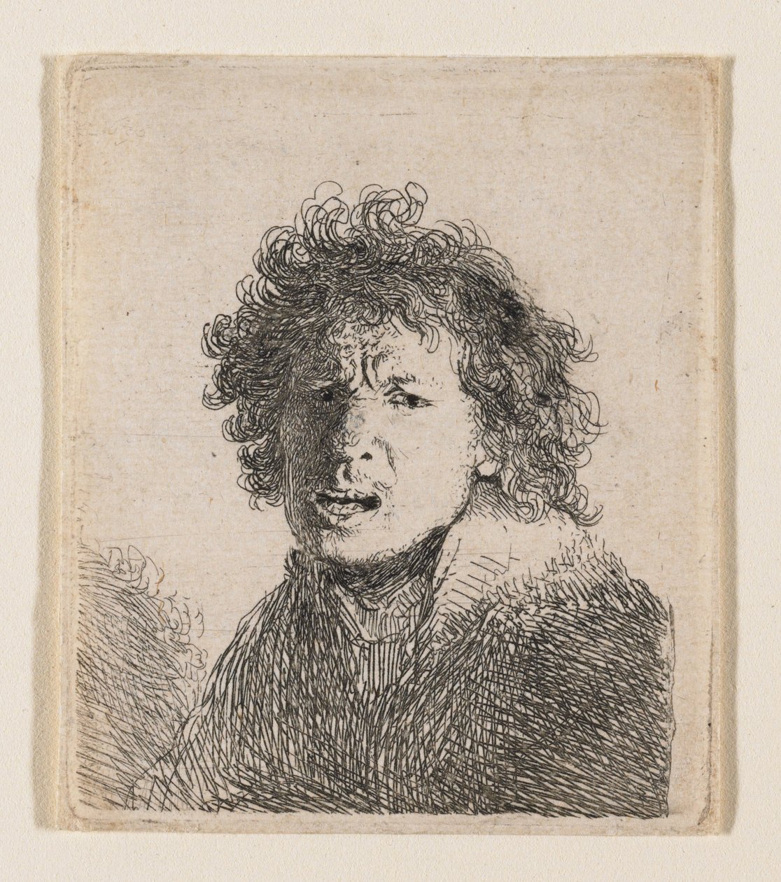 Selvportræt, som om jeg råber af Rembrandt van Rijn