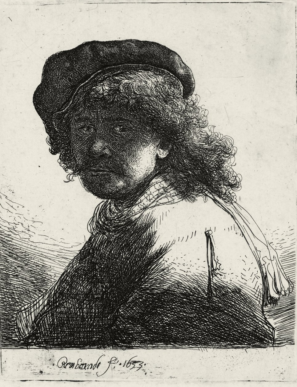 Selvportræt i kasket og tørklæde med ansigtet mørkt, 1633 af Rembrandt van Rijn