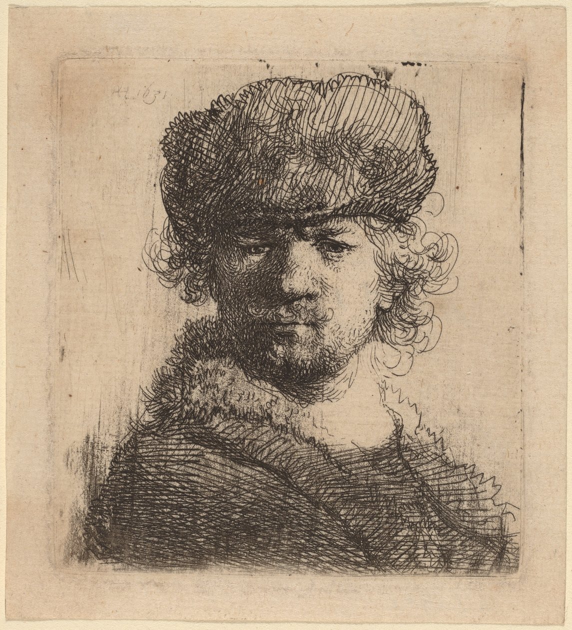 Selvportræt i en kraftig pelshue af Rembrandt van Rijn
