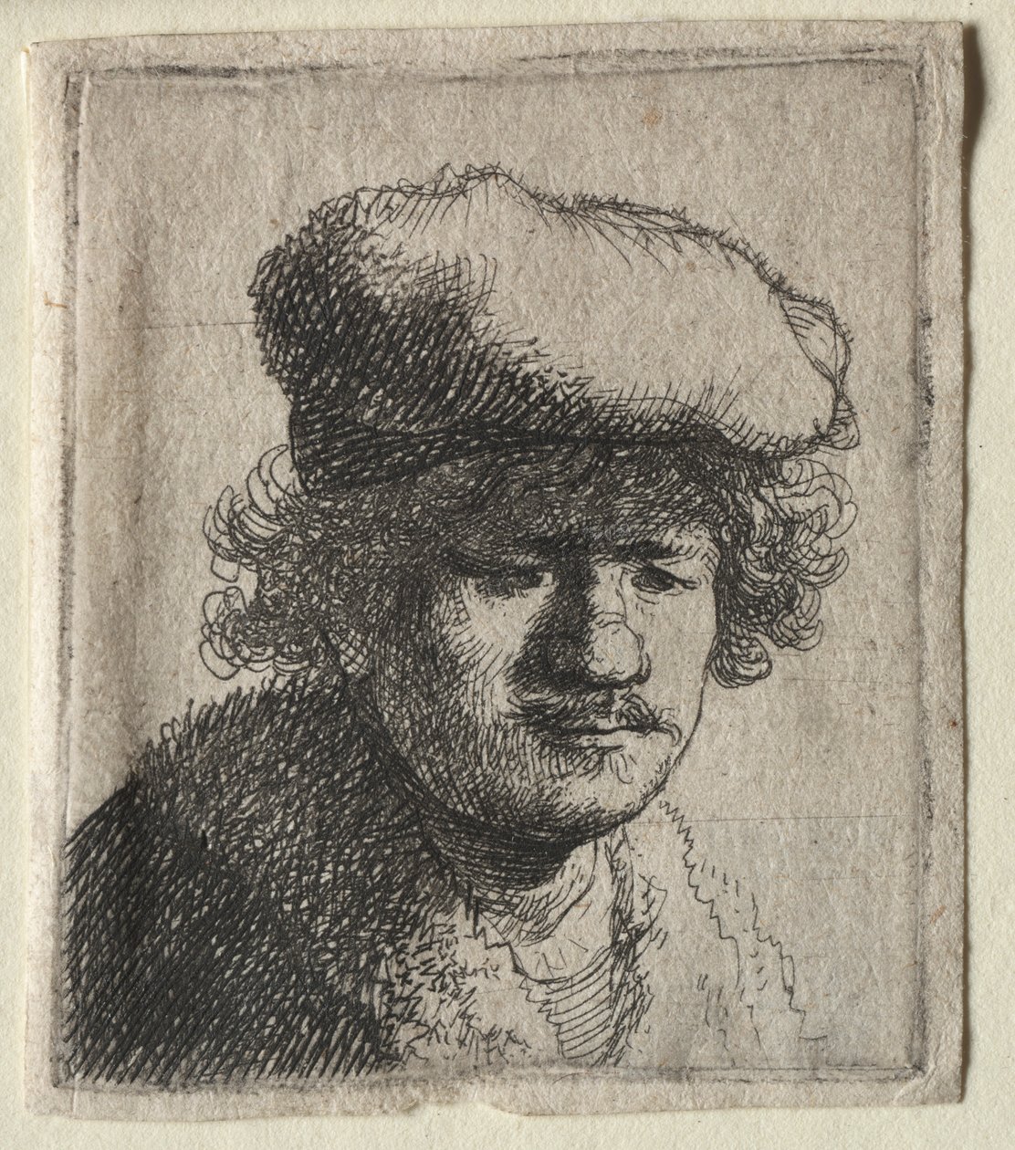 Selvportræt med hætten trukket frem, ca. 1631. af Rembrandt van Rijn