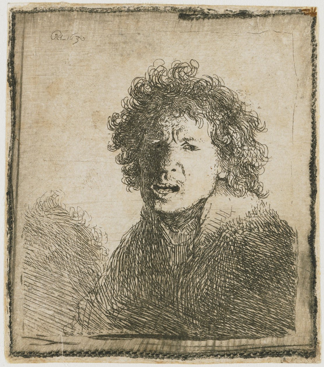 Selvportræt med åben mund, 1630. af Rembrandt van Rijn