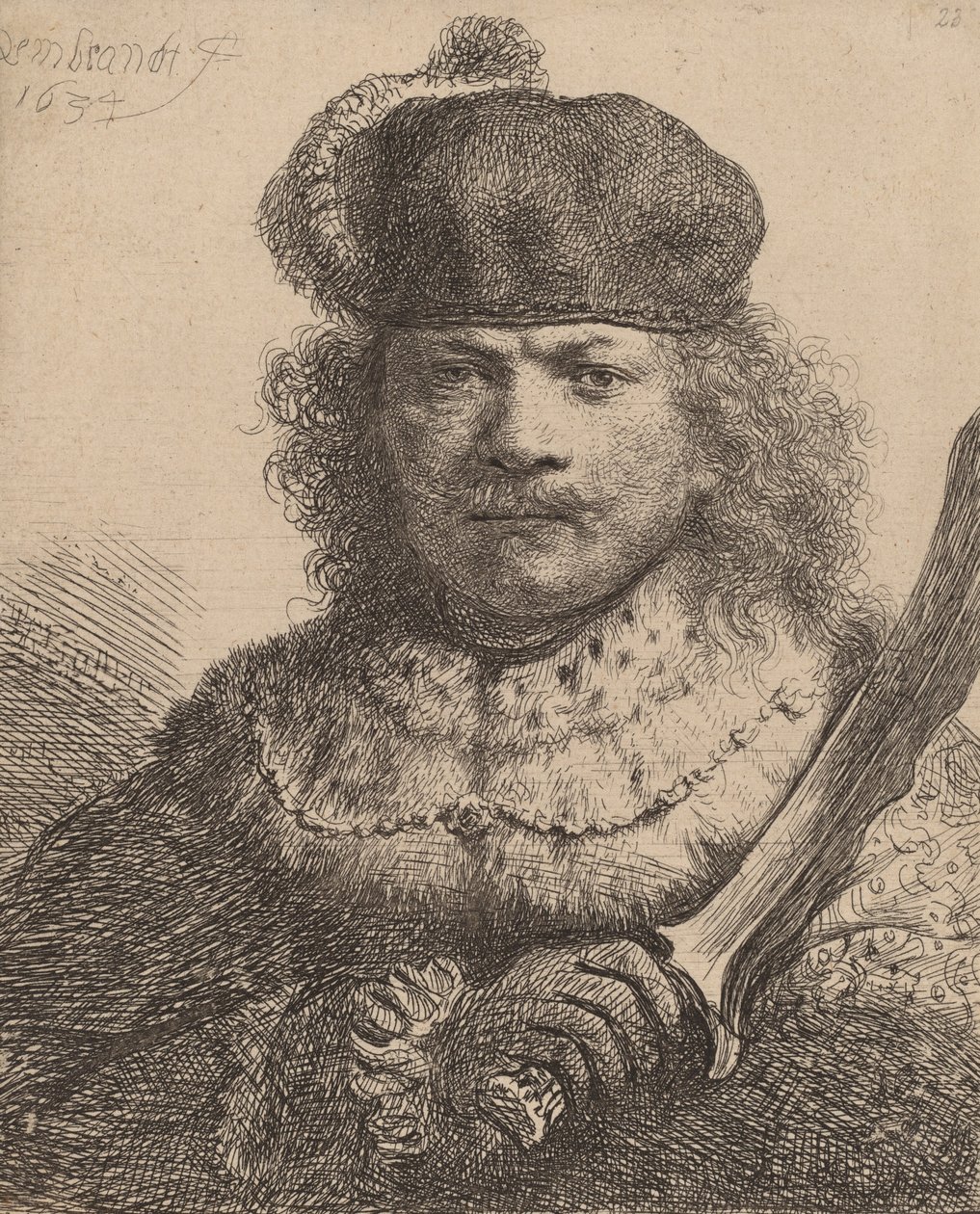 Selvportræt med hævet sabel, 1634. af Rembrandt van Rijn