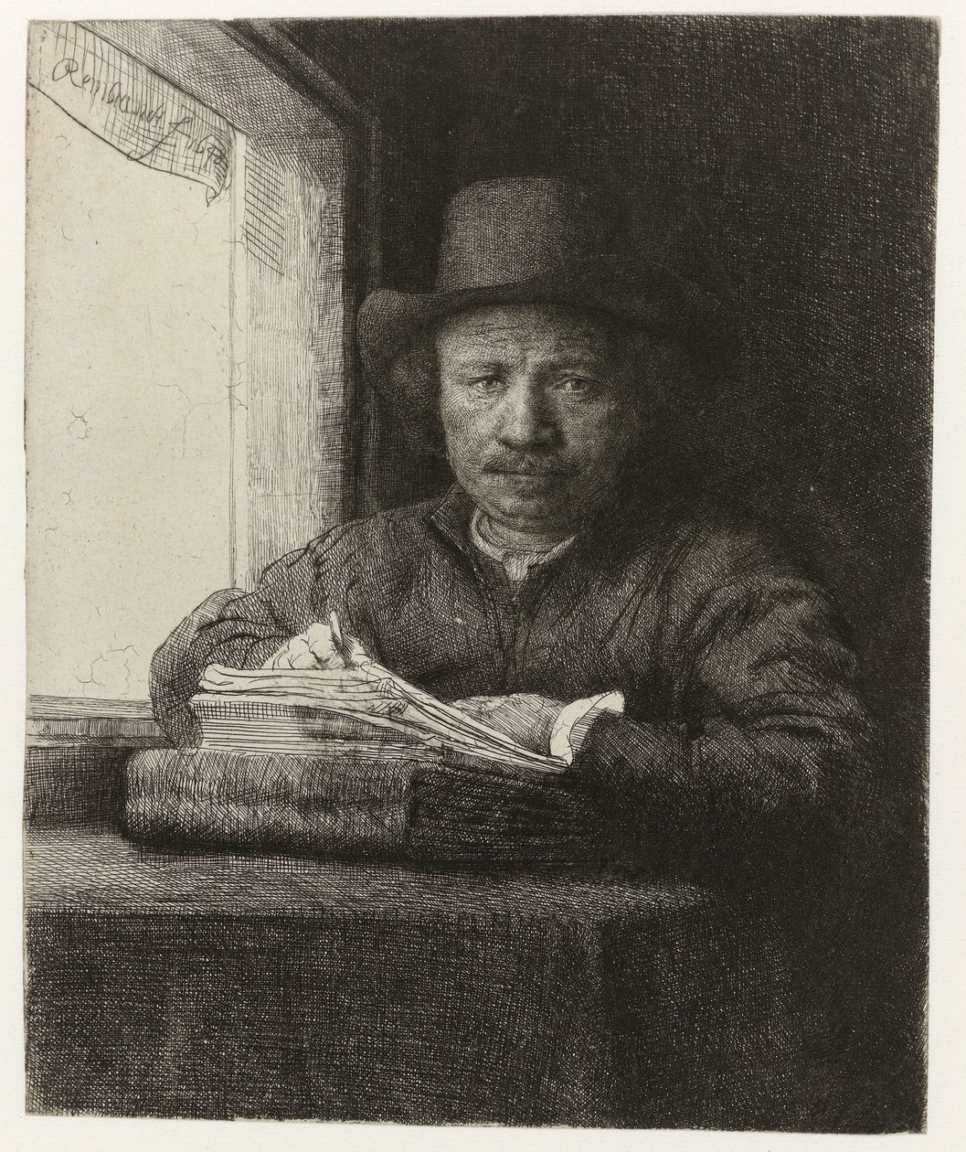 Selvportræt, Ætsning ved et vindue Selvportrætætsning ved et vindue af Rembrandt van Rijn