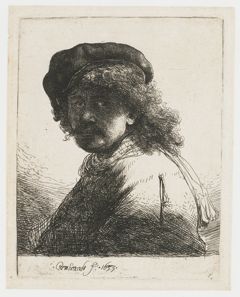 Selvportræt i kasket og tørklæde Selvportræt i kasket og tørklæde med ansigtet mørkt: buste af Rembrandt van Rijn