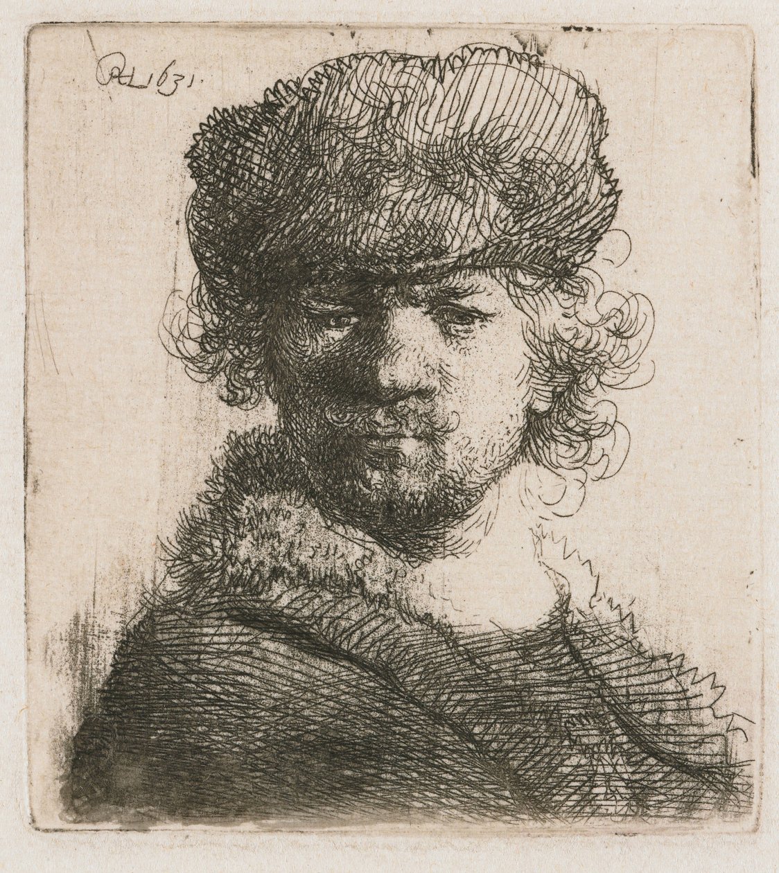 Selvportræt i en Heavy Fur Cap Selvportræt i kraftig pelshue: buste af Rembrandt van Rijn