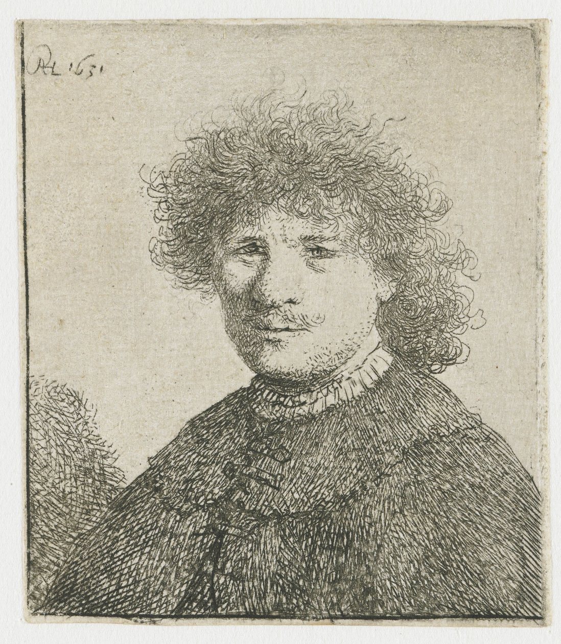 Selvportræt i kappe med faldende krave: buste af Rembrandt van Rijn