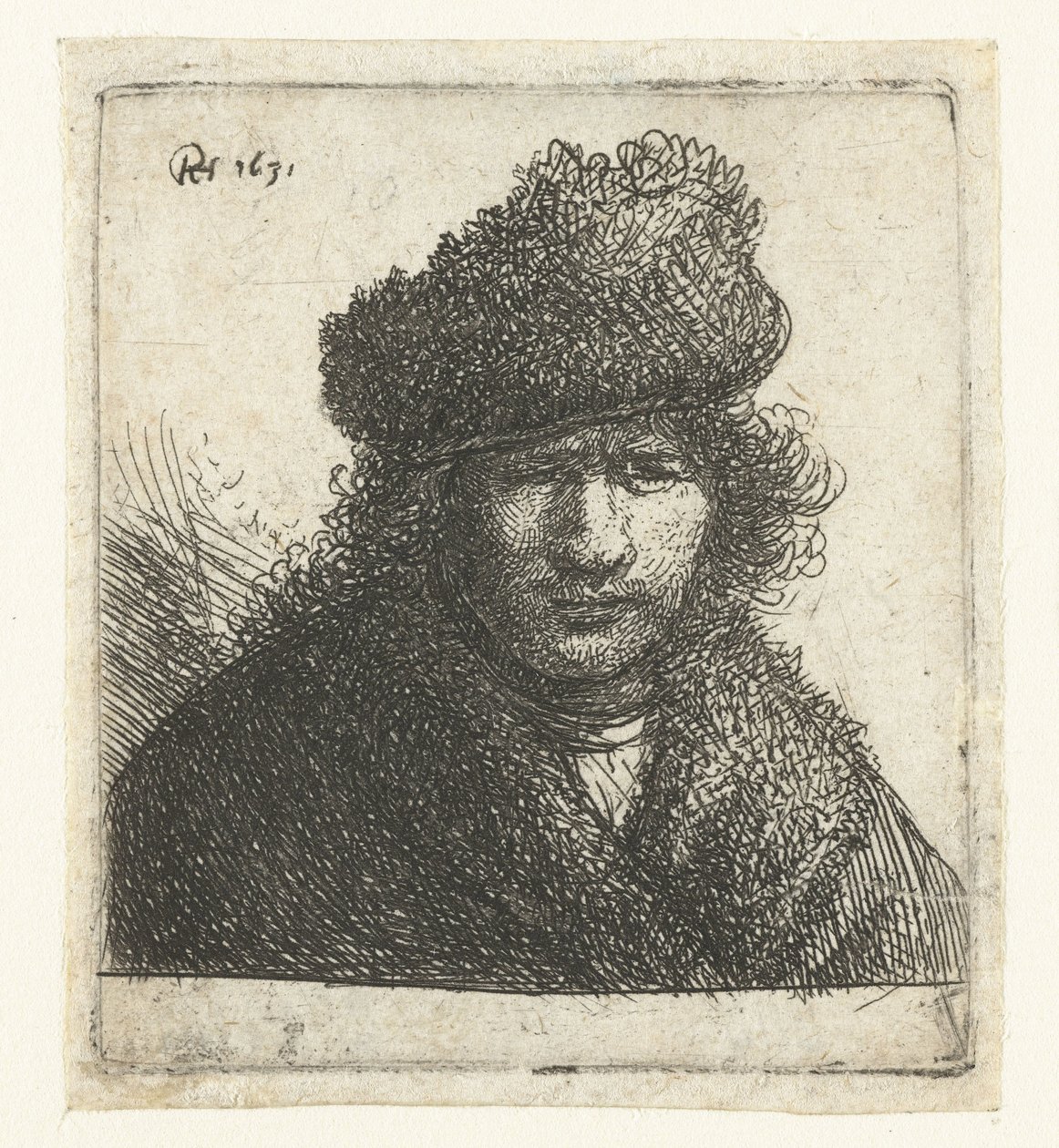 Selvportræt i skrå pelshue: buste af Rembrandt van Rijn