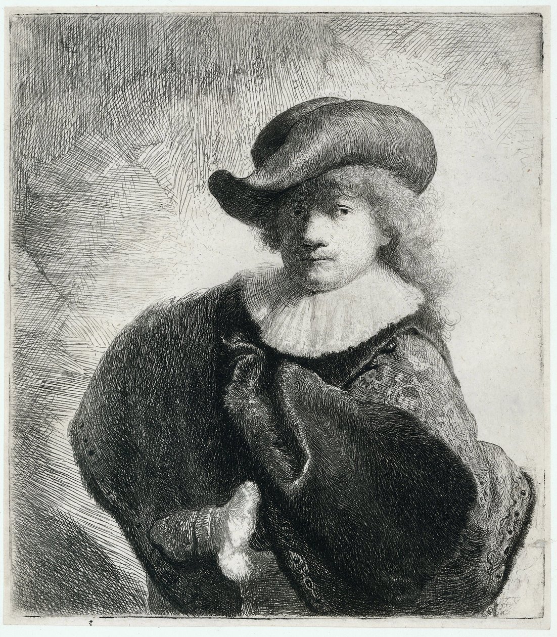 Selvportræt i blød hat og broderet kappe, 1631. af Rembrandt van Rijn