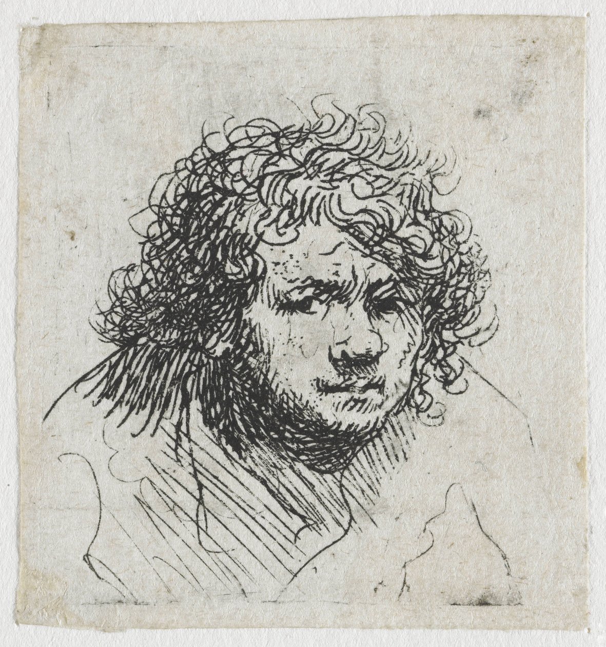 Selvportræt lænet frem: buste af Rembrandt van Rijn