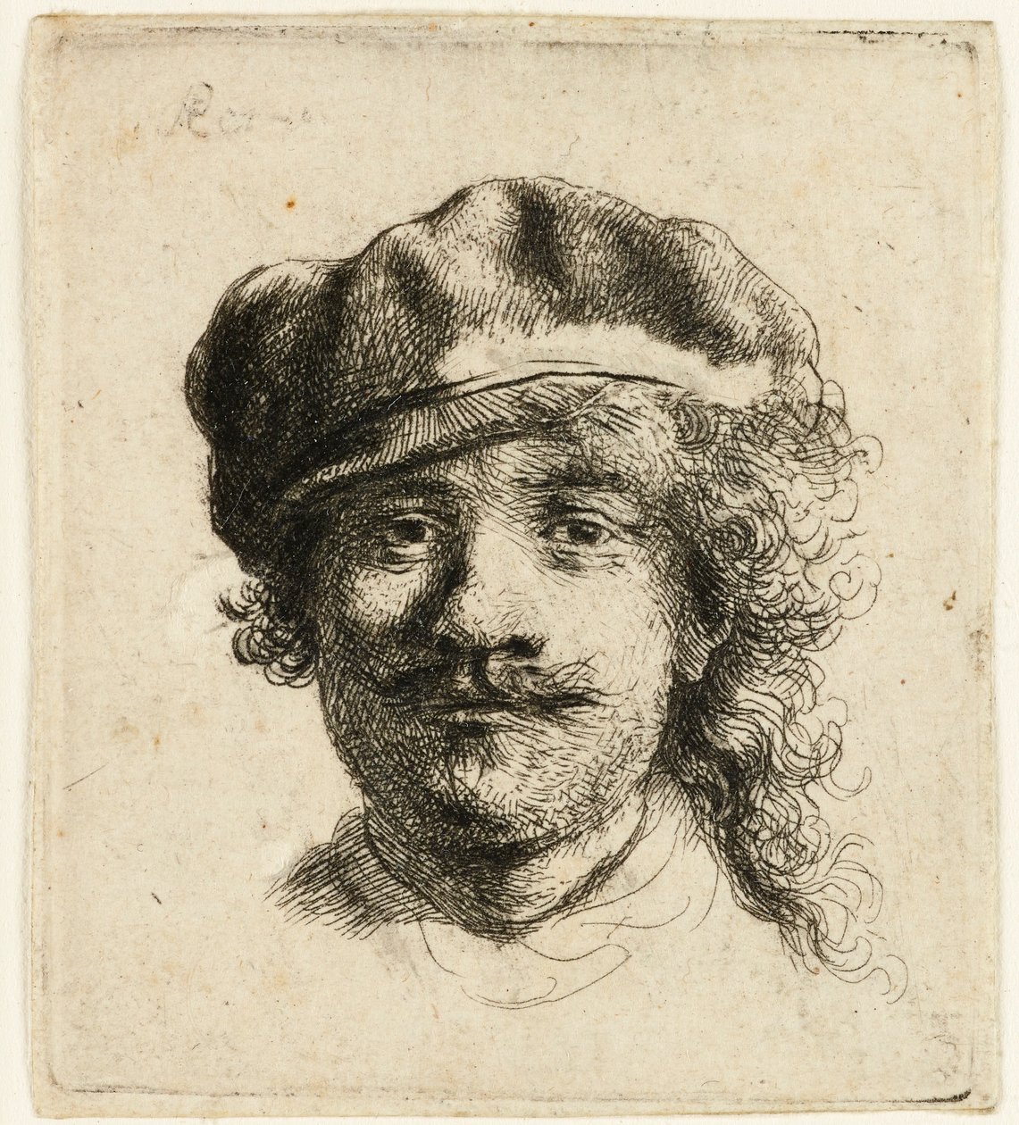 Selvportræt iført en blød kasket: hele ansigtet, kun hovedet, ca. 1634. af Rembrandt van Rijn