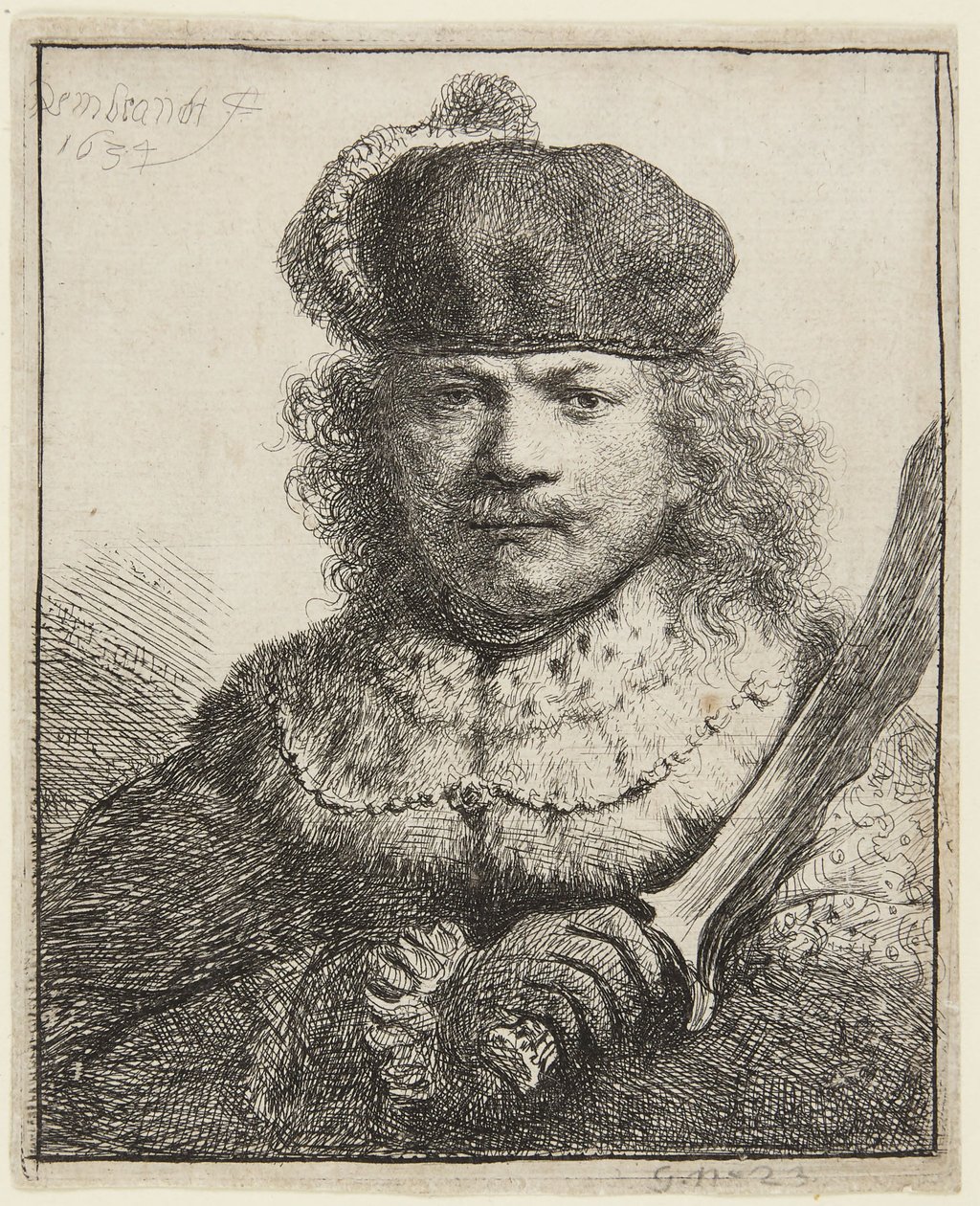 Selvportræt med løftet sabel af Rembrandt van Rijn