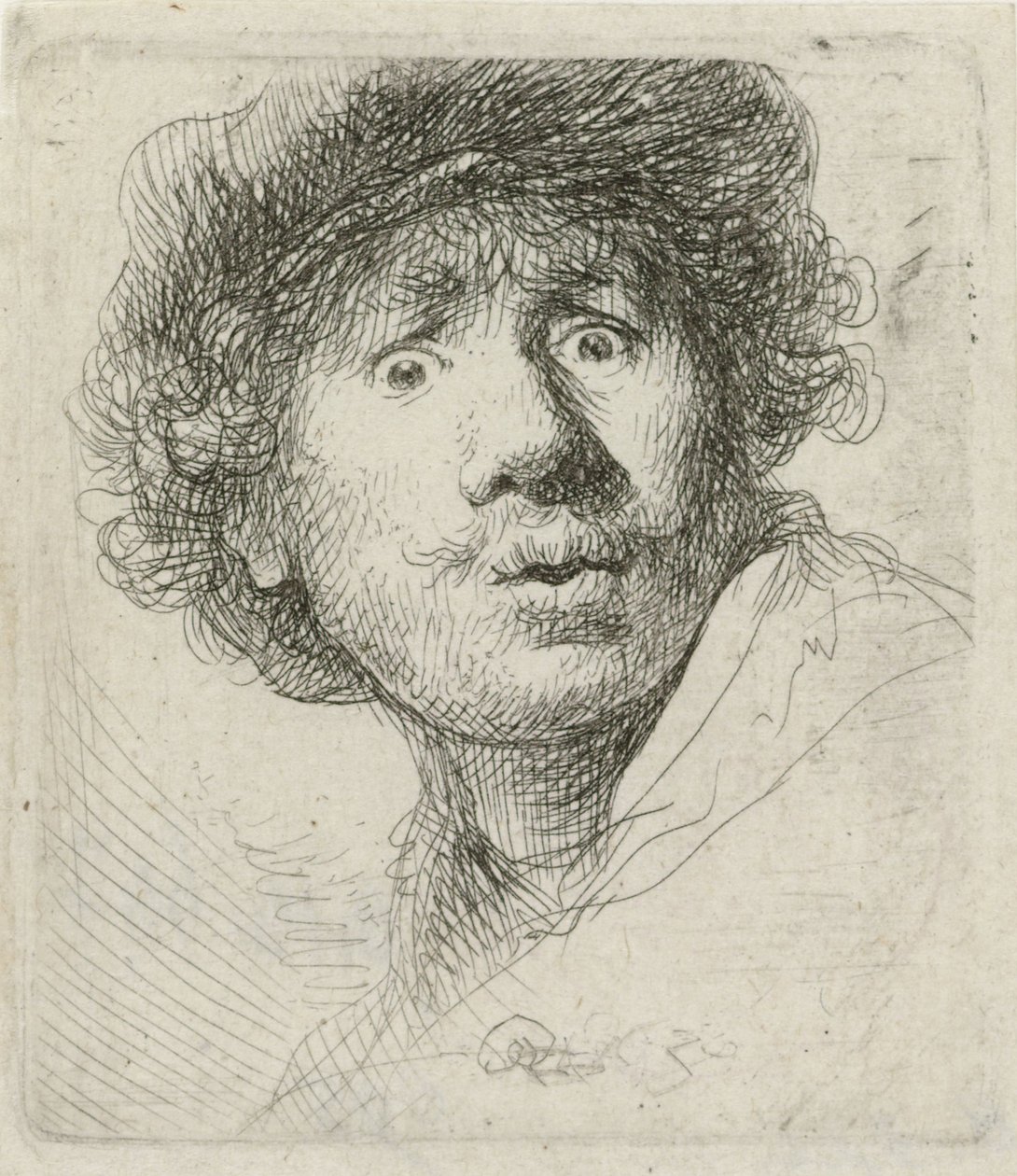 Selvportræt med baret og storøjede, 1630 af Rembrandt van Rijn