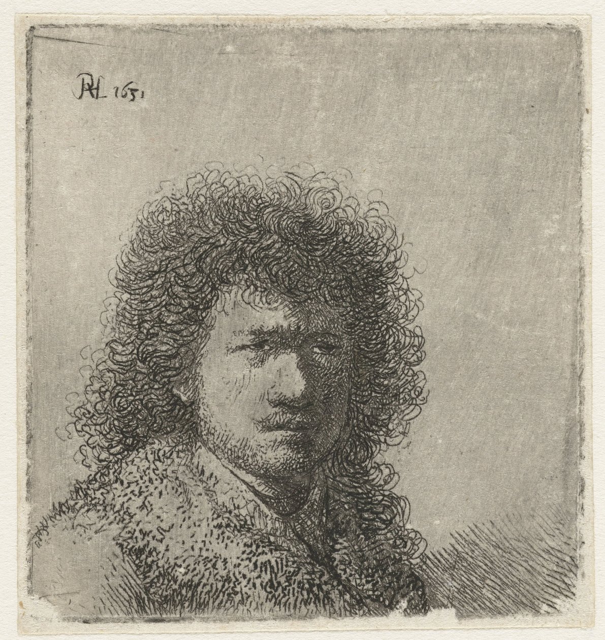 Selvportræt med busket hår: buste af Rembrandt van Rijn