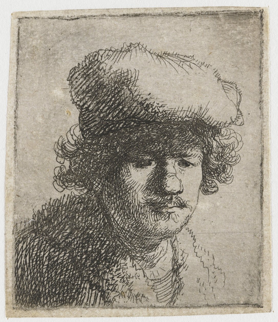 Selvportræt med kasket trukket frem, c.1630. af Rembrandt van Rijn