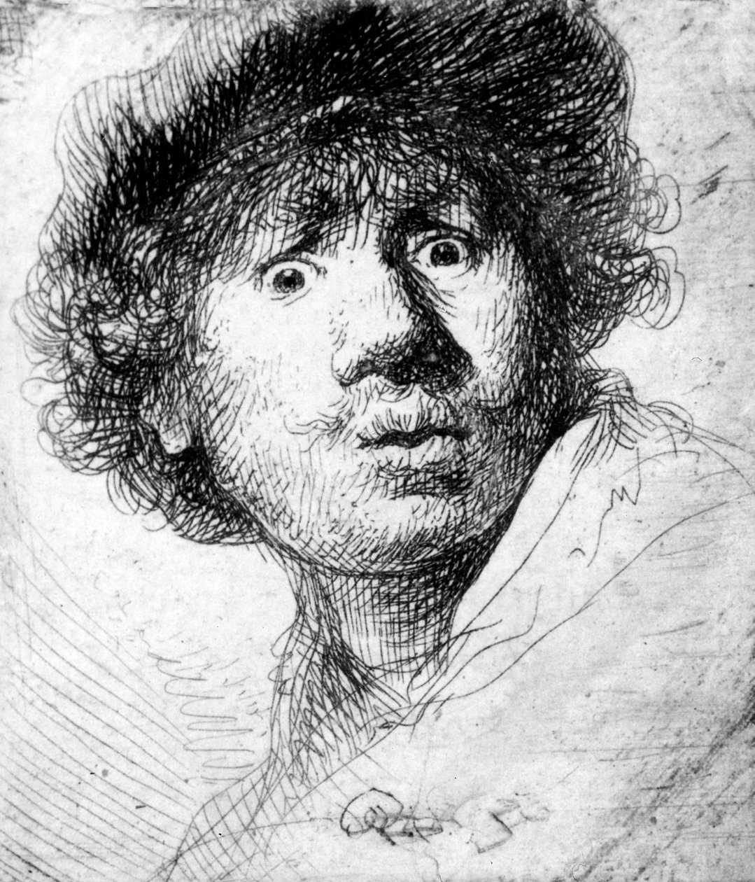 Selvportræt, 1630 (ætsning) af Rembrandt van Rijn