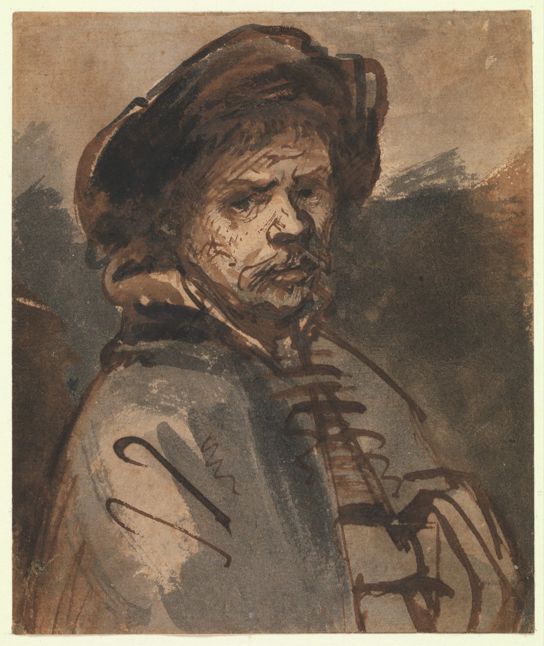 Selvportræt, 1635-40 (pen og brunt blæk) af Rembrandt van Rijn