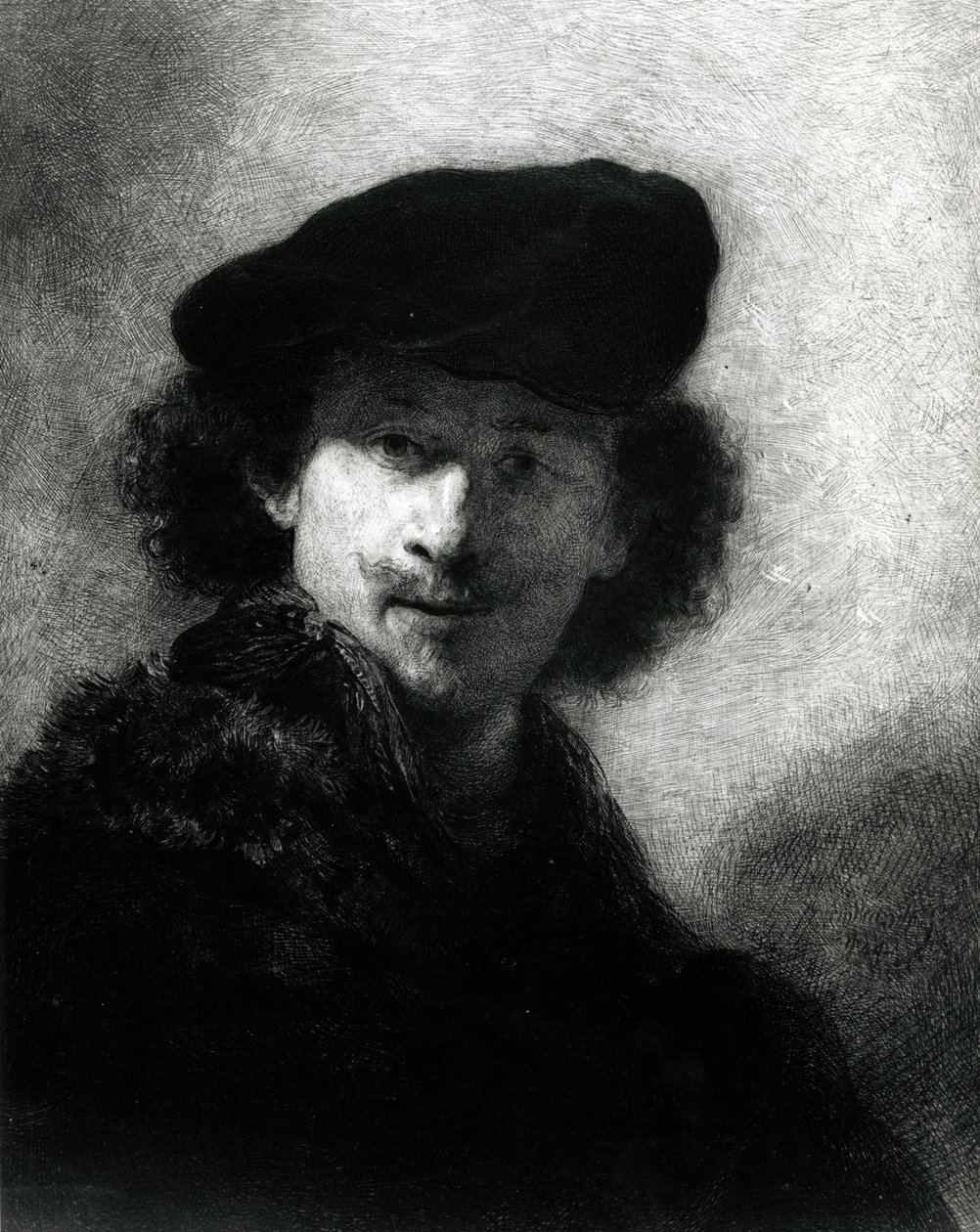 Selvportræt med en fløjlsbaret af Rembrandt van Rijn