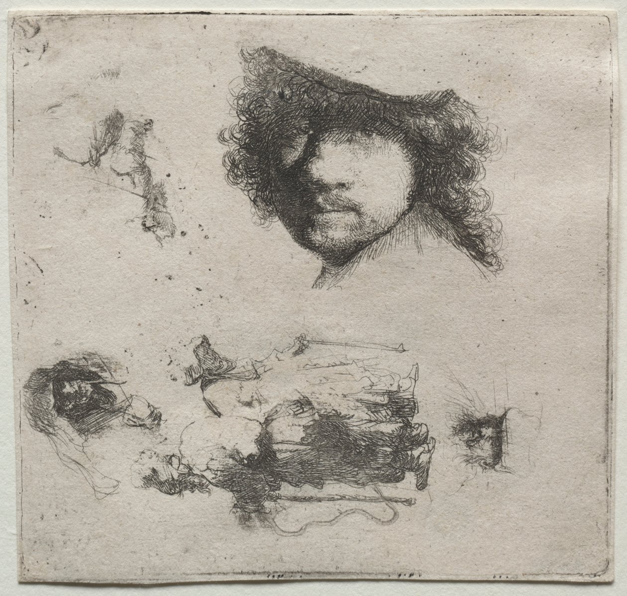 Studieark: Selvportræt, et tiggerpar osv., ca. 1632. af Rembrandt van Rijn