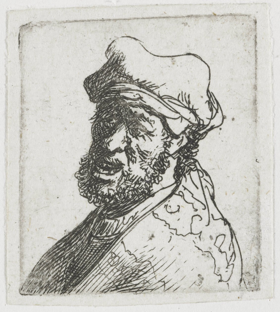 Samling af studier af mænds hoveder: mand, der skriger, trekvartprofil til venstre: brystbillede af Rembrandt van Rijn