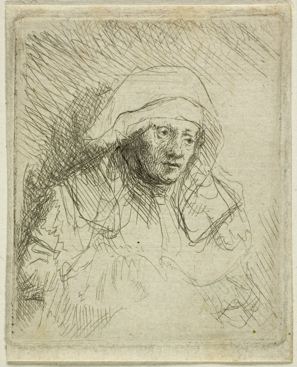 Syg kvinde med en stor hvid hovedbeklædning (Saskia) af Rembrandt van Rijn