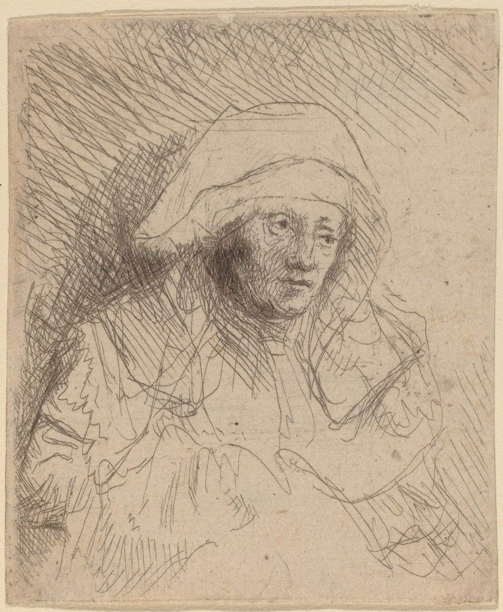 Syg kvinde med en stor hvid hovedbeklædning Saskia, ca. 16411642. af Rembrandt van Rijn