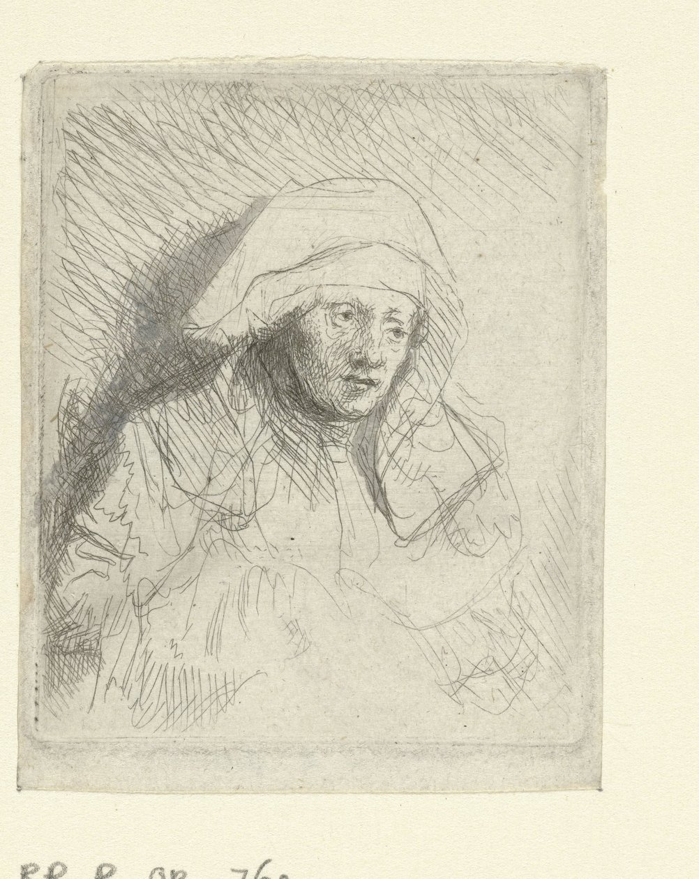 Syg kvinde med et stort hvidt hovedbeklædning (Saskia) af Rembrandt van Rijn