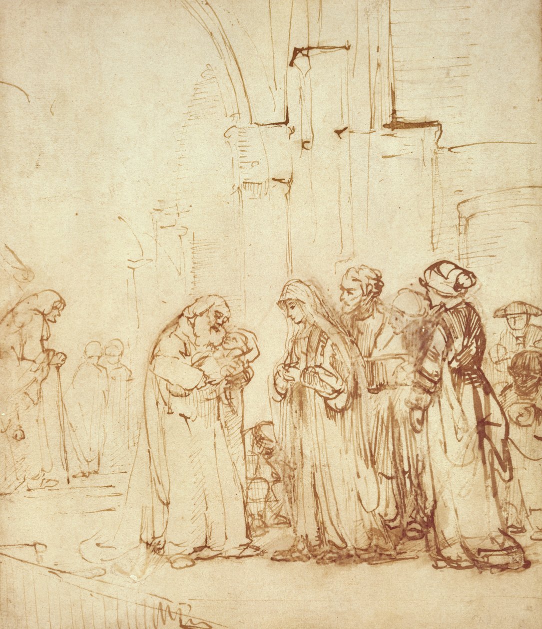 Simeon og Jesus i templet (tegning) af Rembrandt van Rijn