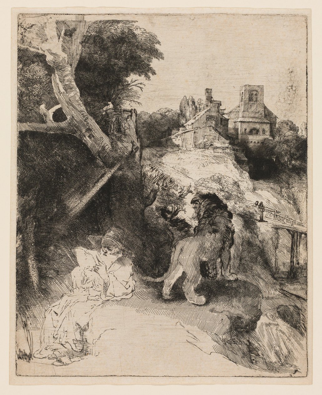 Sankt Jerome læser i et italiensk landskab af Rembrandt van Rijn