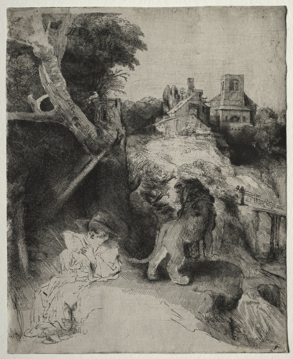 Sankt Jerome læser i et italiensk landskab af Rembrandt van Rijn