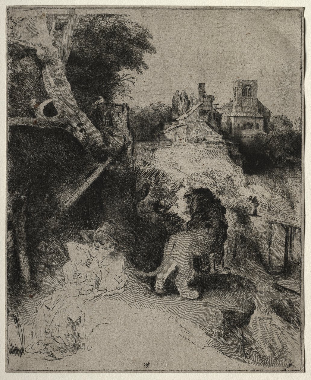 Sankt Jerome læser i et italiensk landskab af Rembrandt van Rijn