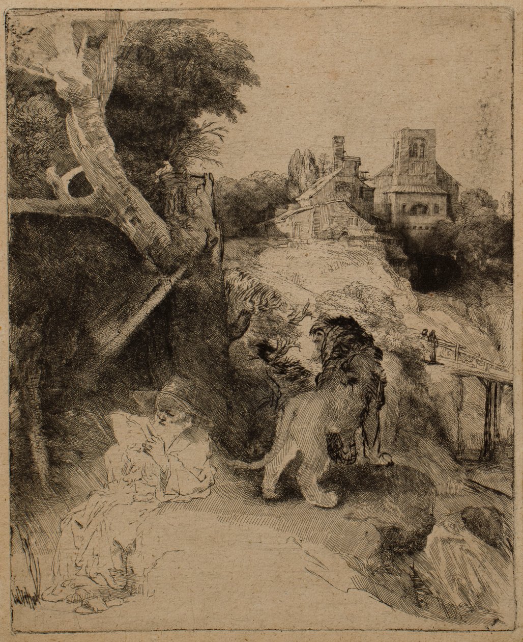 Sankt Jerome læser i et italiensk landskab af Rembrandt van Rijn