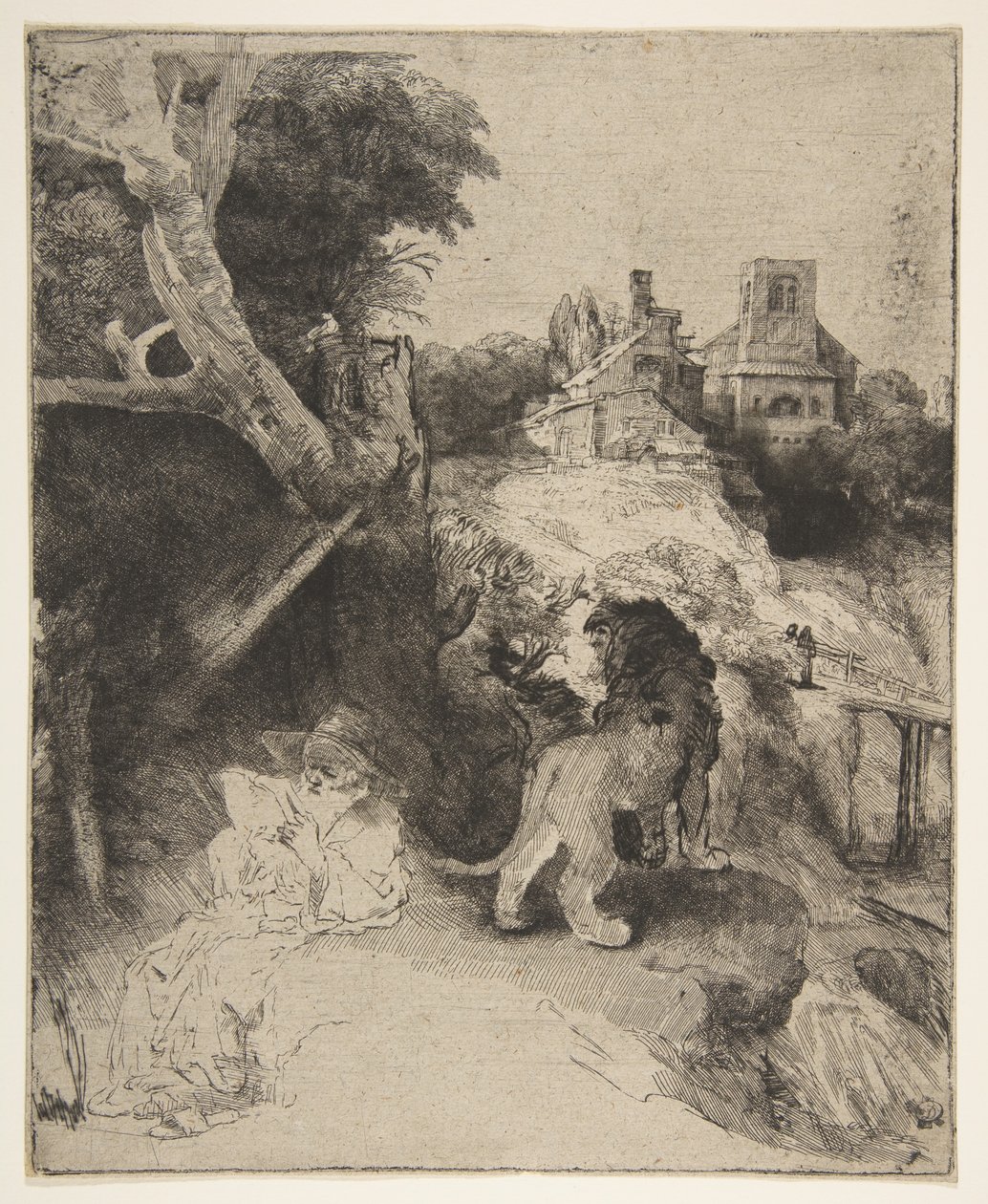 St. Jerome læser i et italiensk landskab, ca. 1653. af Rembrandt van Rijn