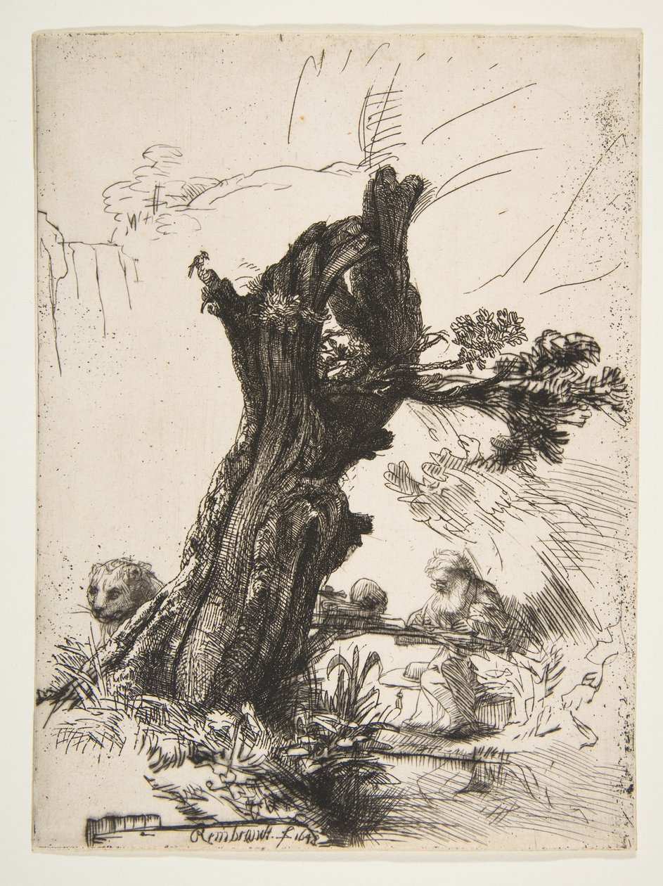 St. Hieronymus ved siden af en Pollard Willow, 1648. af Rembrandt van Rijn