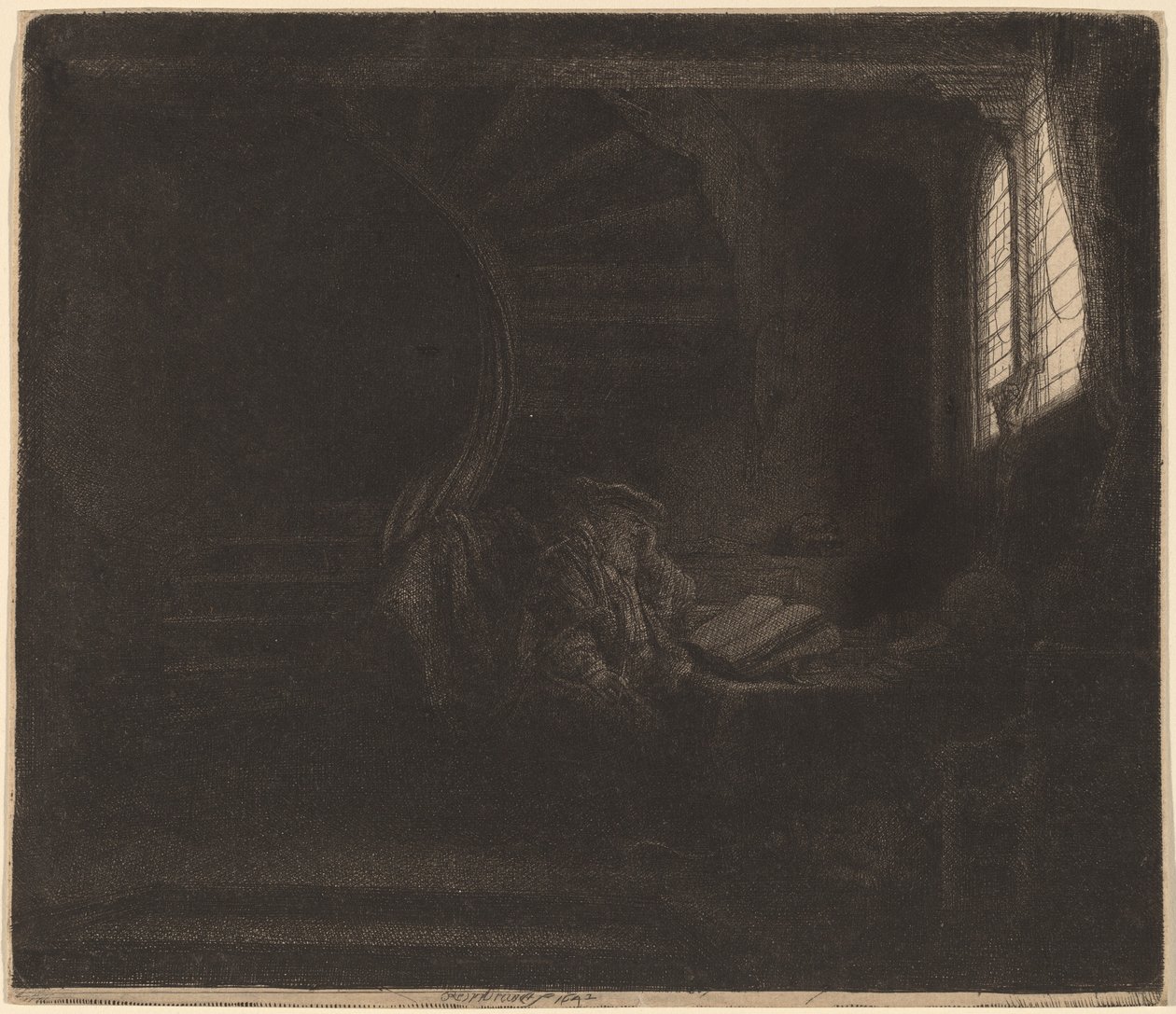 Sankt Jerome i et mørkt kammer af Rembrandt van Rijn