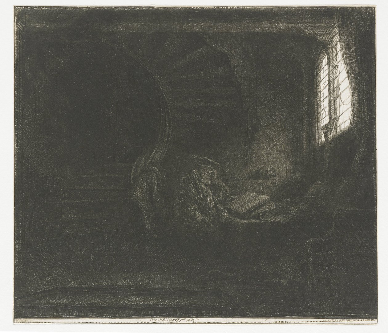 Sankt Jerome i et mørkt kammer af Rembrandt van Rijn