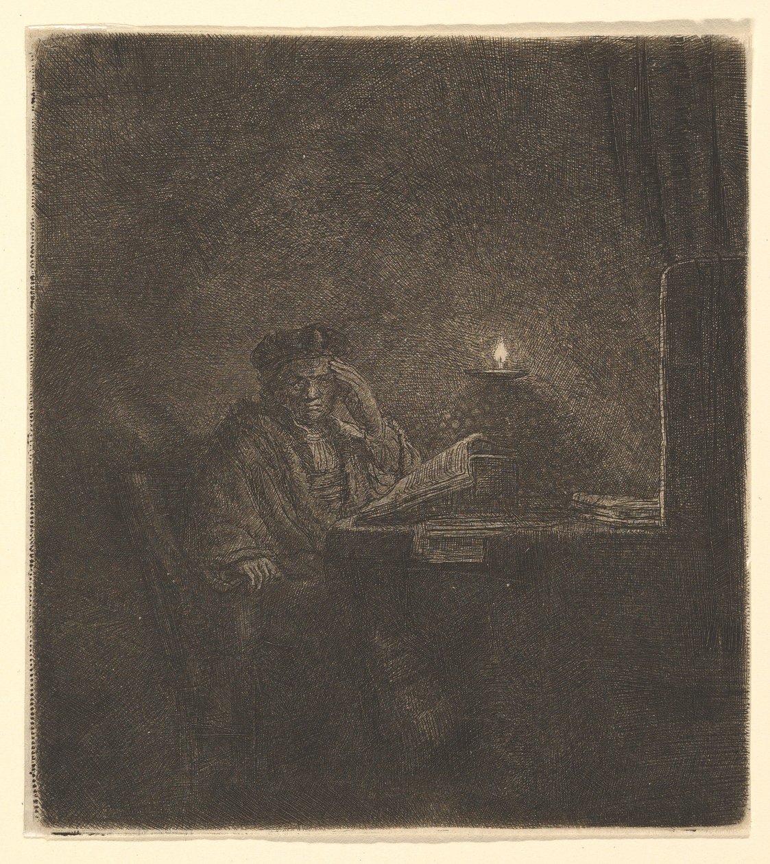 Student ved et bord ved stearinlys, ca. 1642. af Rembrandt van Rijn