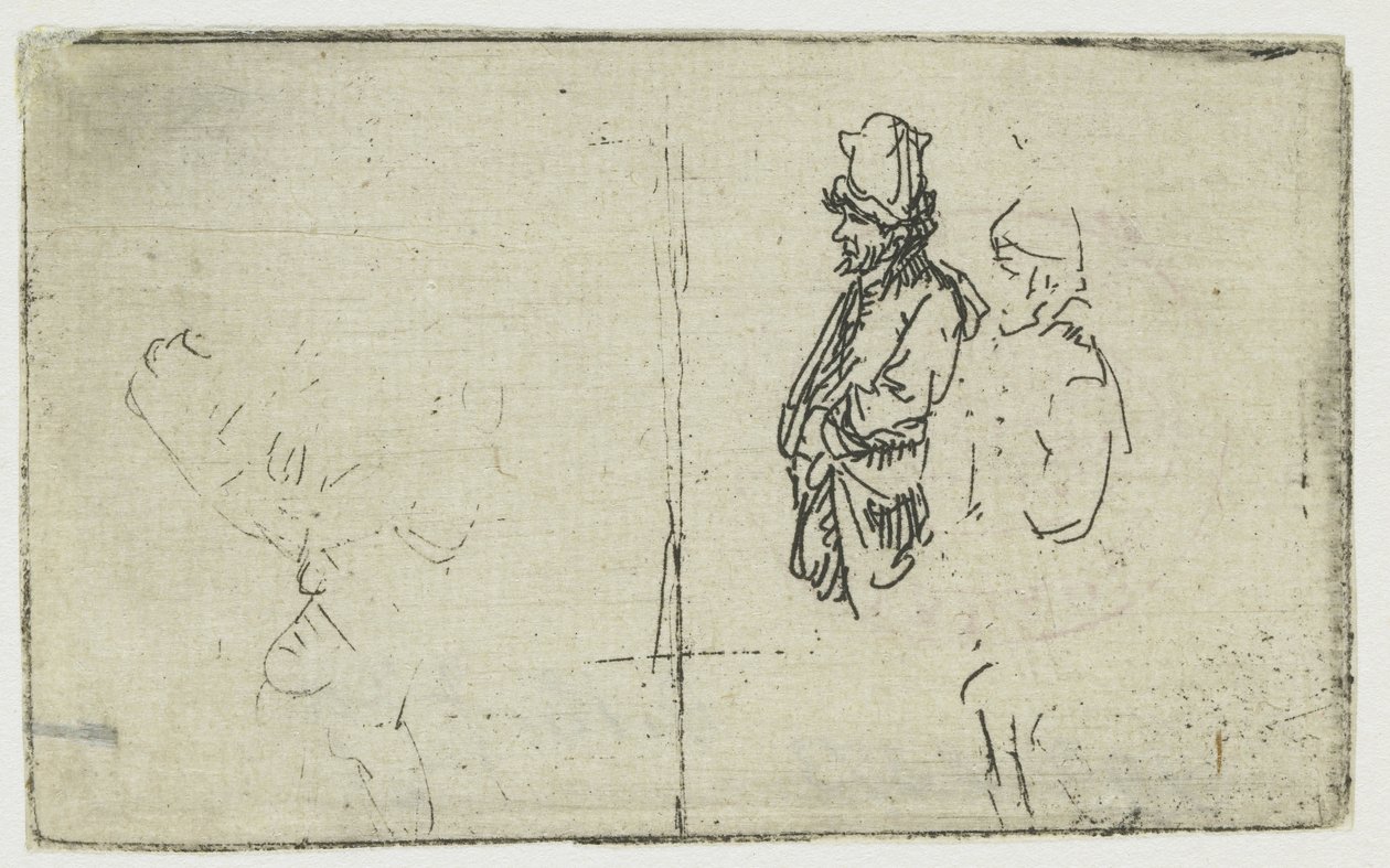 Studieark med to skitser, den ene af to bønder af Rembrandt van Rijn