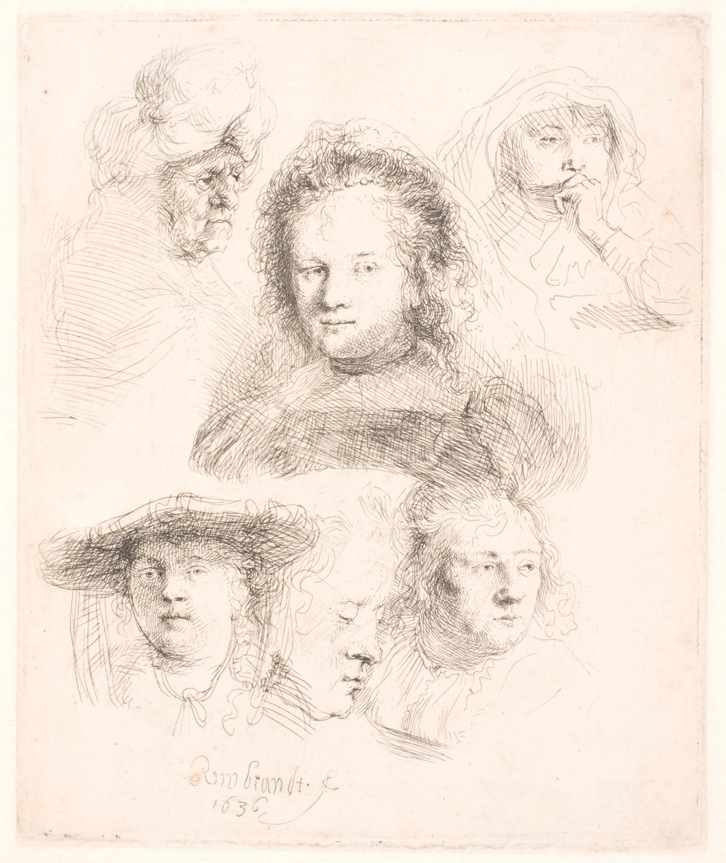 Undersøgelser af leder af Saskia og andre af Rembrandt van Rijn