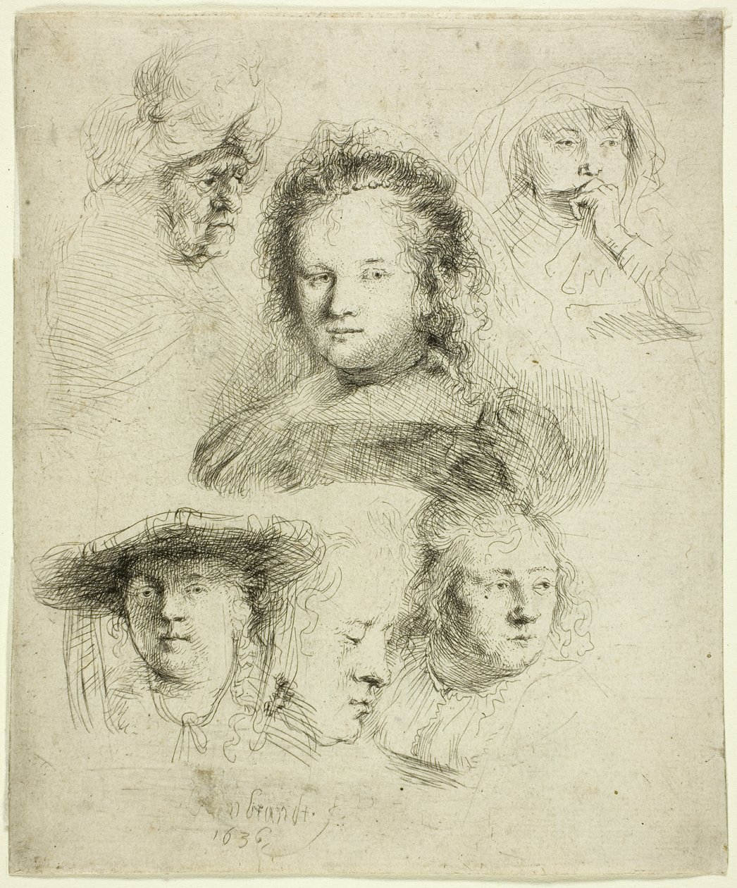 Studier af lederen af Saskia og andre af Rembrandt van Rijn