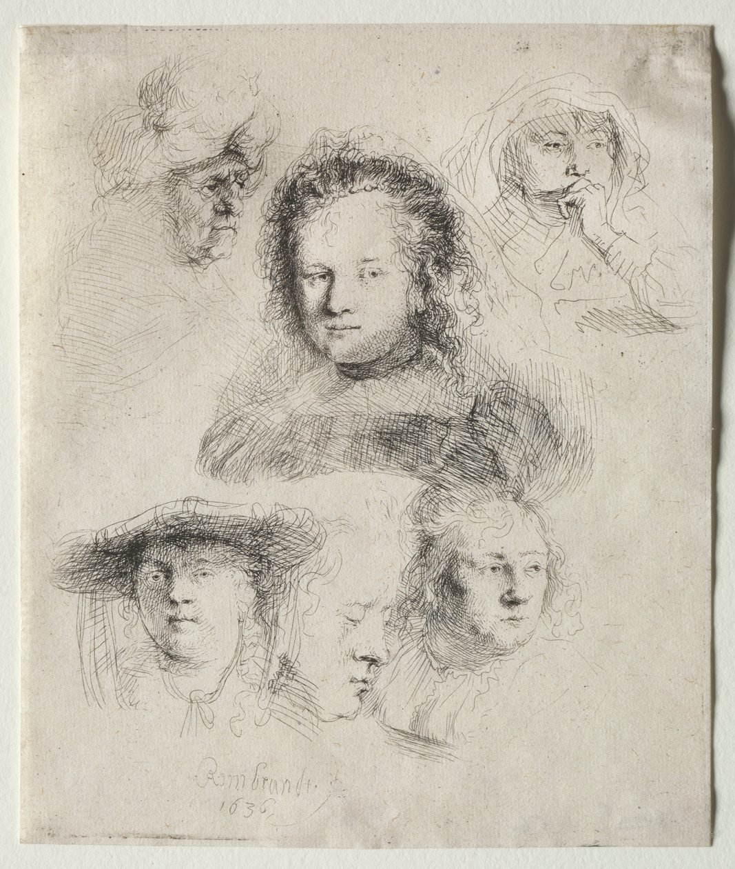 Studier af lederen af Saskia og andre af Rembrandt van Rijn