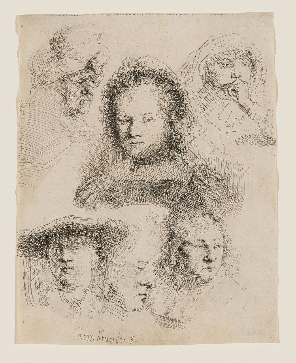 Studier af Saskias hoved og andre motiver af Rembrandt van Rijn