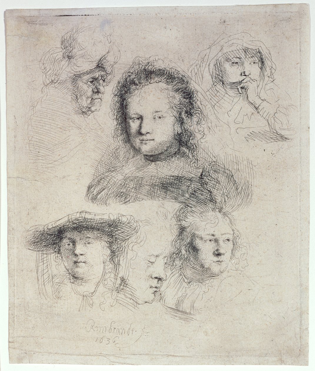 Studier af Saskias hoved og andre motiver af Rembrandt van Rijn