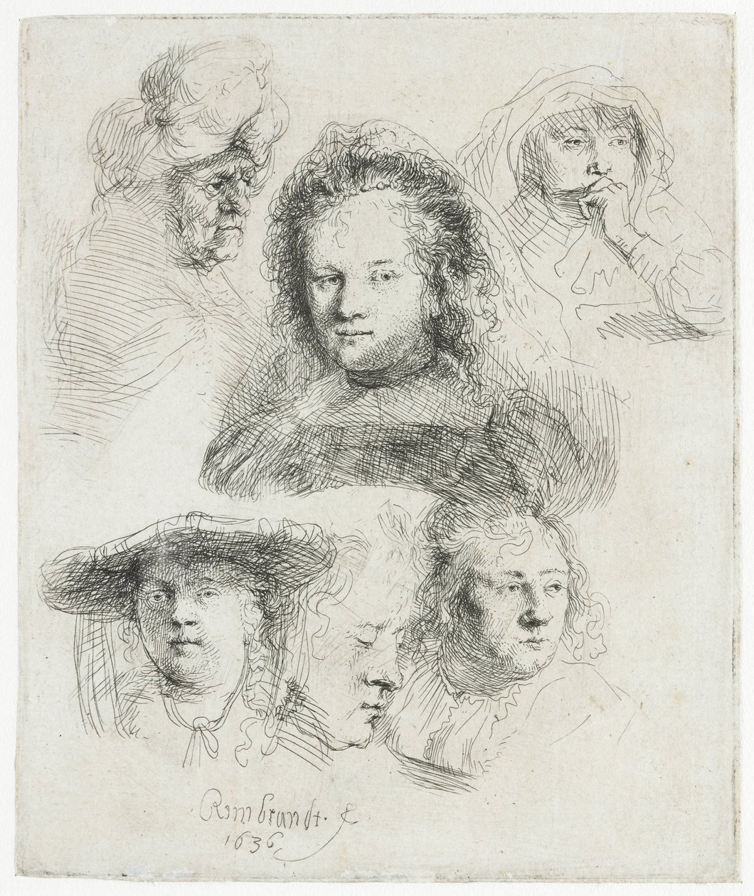 Studier af lederen af Saskia og andre af Rembrandt van Rijn
